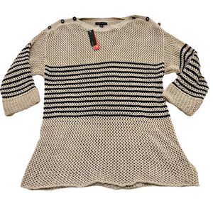 NWT Parkhurst‎ Open Knit Coastal Grandma Striped 100% Cotton Sweater Sz L
